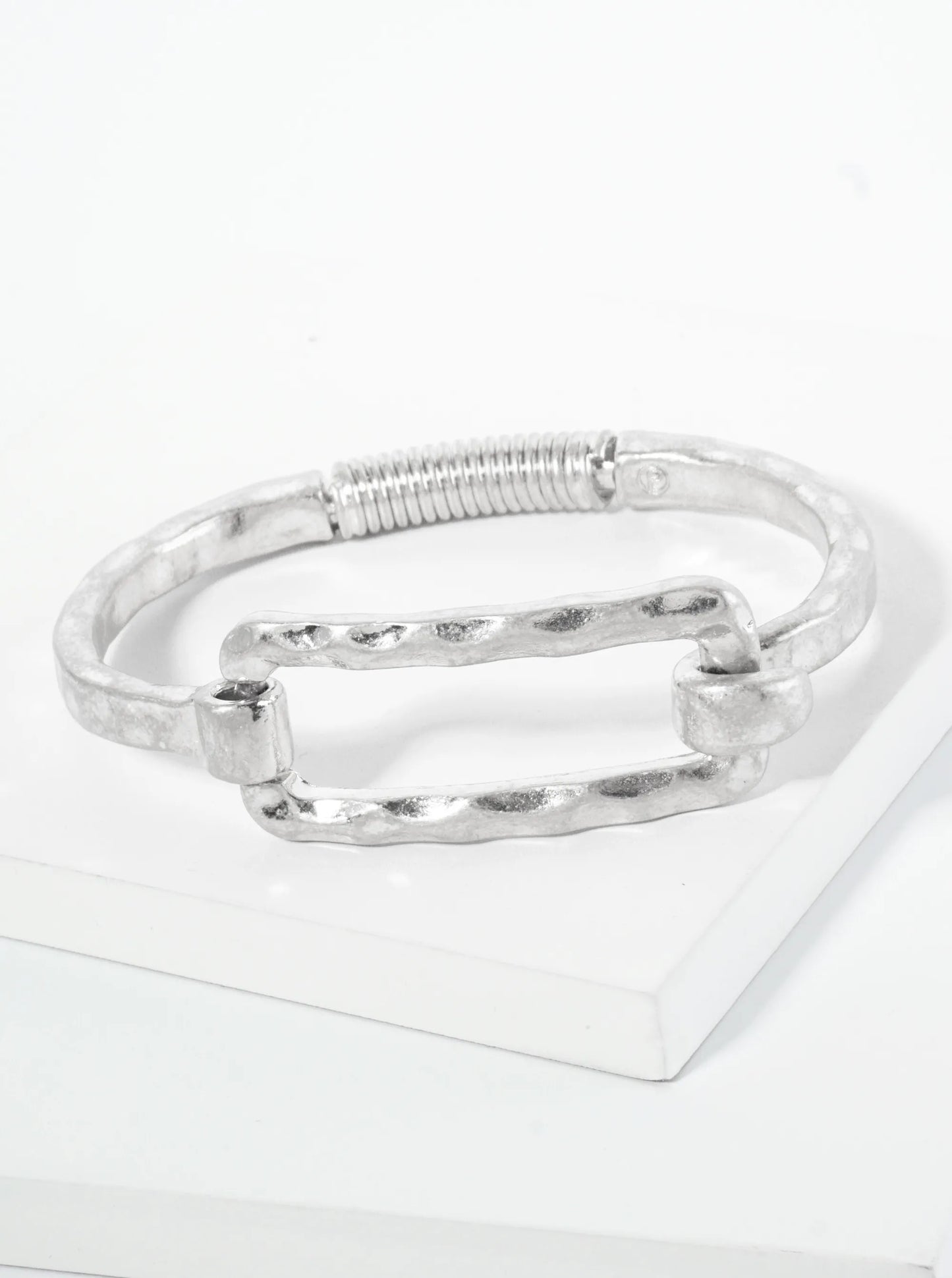 Hammered Metal Rectangle Hook Clasp Hinged Bracelet