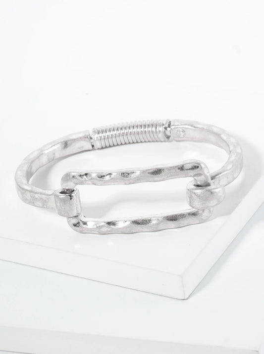 Hammered Metal Rectangle Hook Clasp Hinged Bracelet