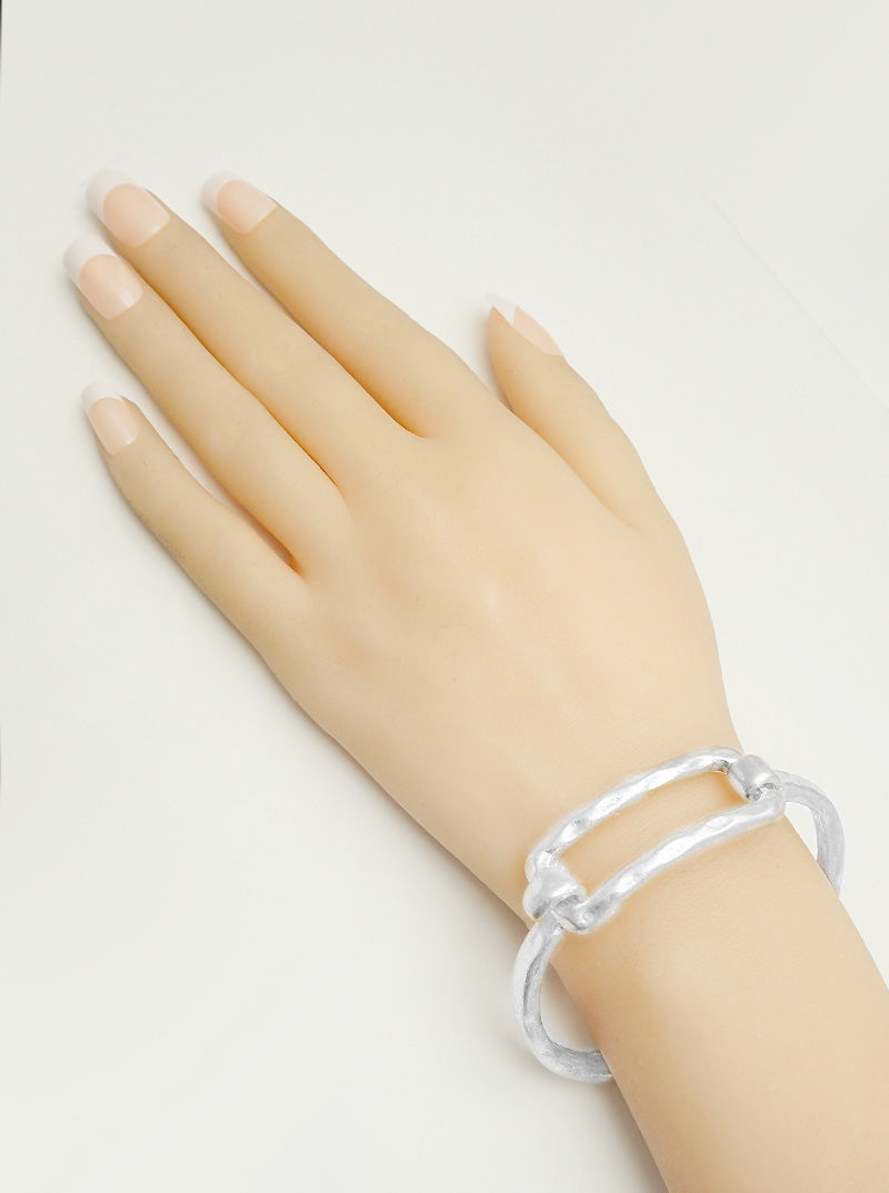 Hammered Metal Rectangle Hook Clasp Hinged Bracelet