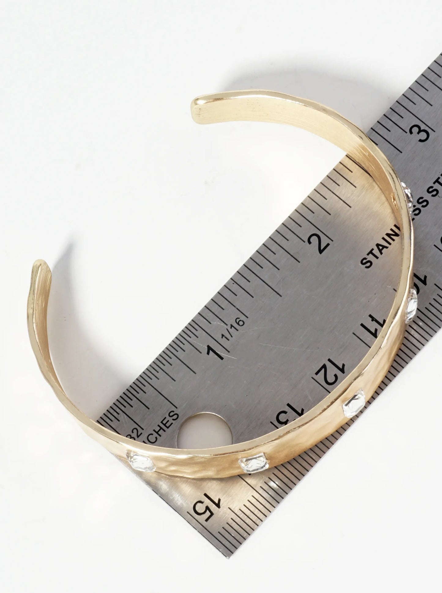Hammered Metal Rectangle Stone Studded Open Cuff Bracelet