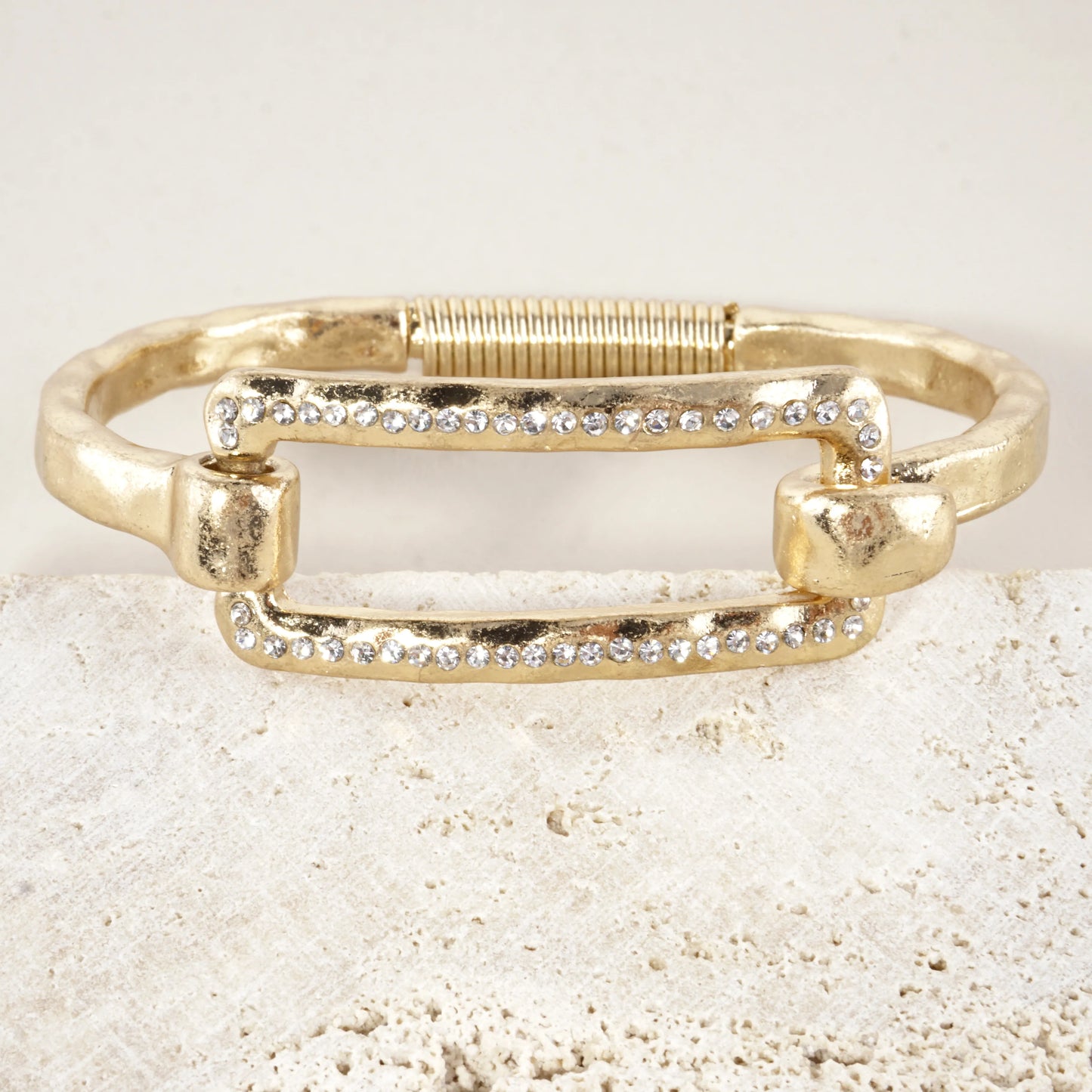Hammered Metal Rectangular Crystal Hook Bracelet