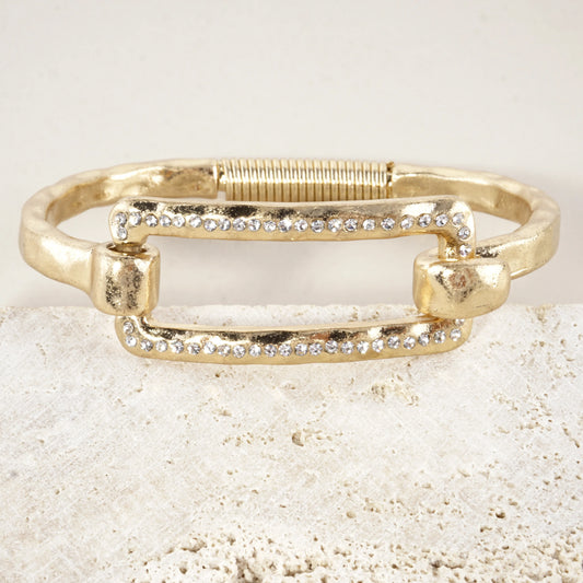 Hammered Metal Rectangular Crystal Hook Bracelet