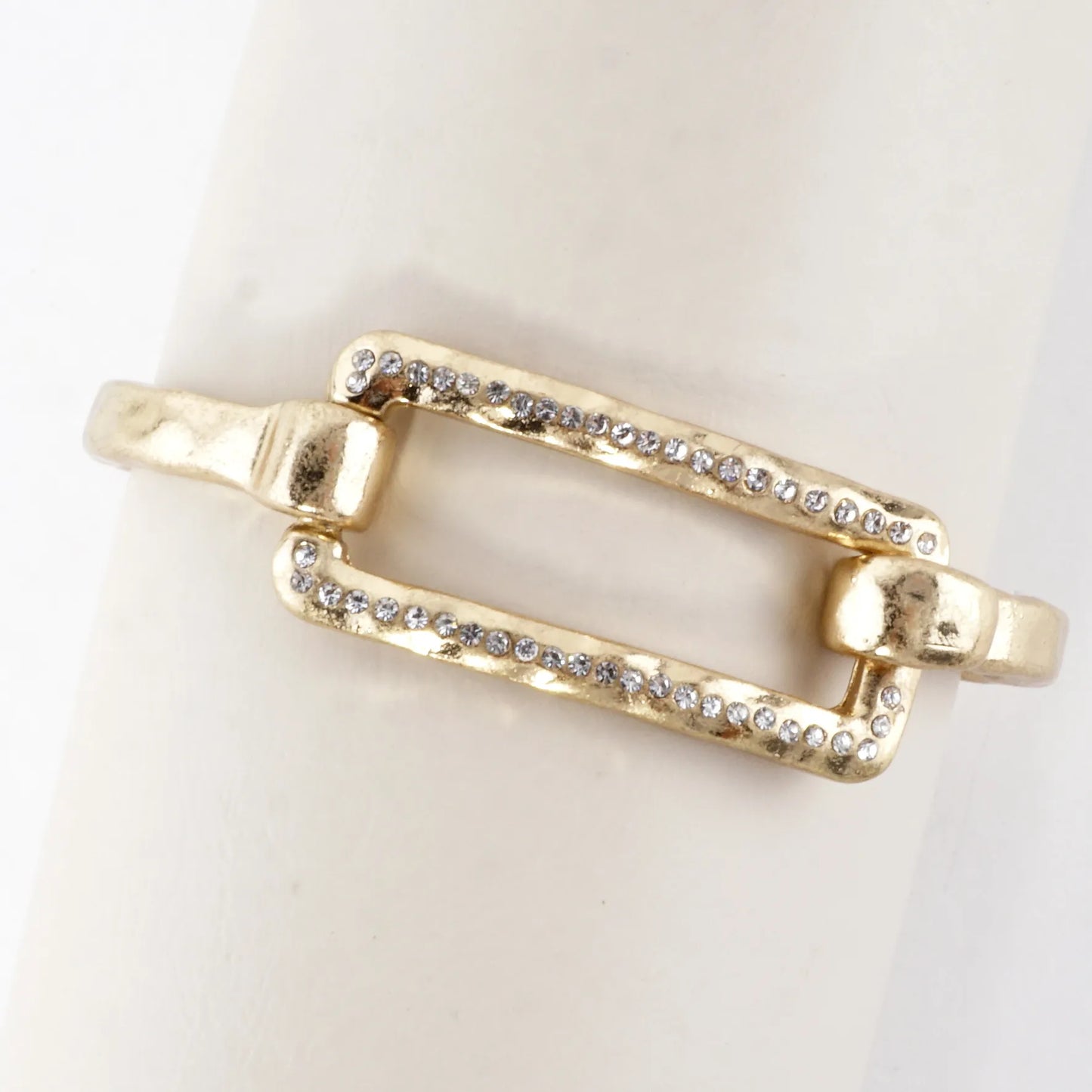 Hammered Metal Rectangular Crystal Hook Bracelet