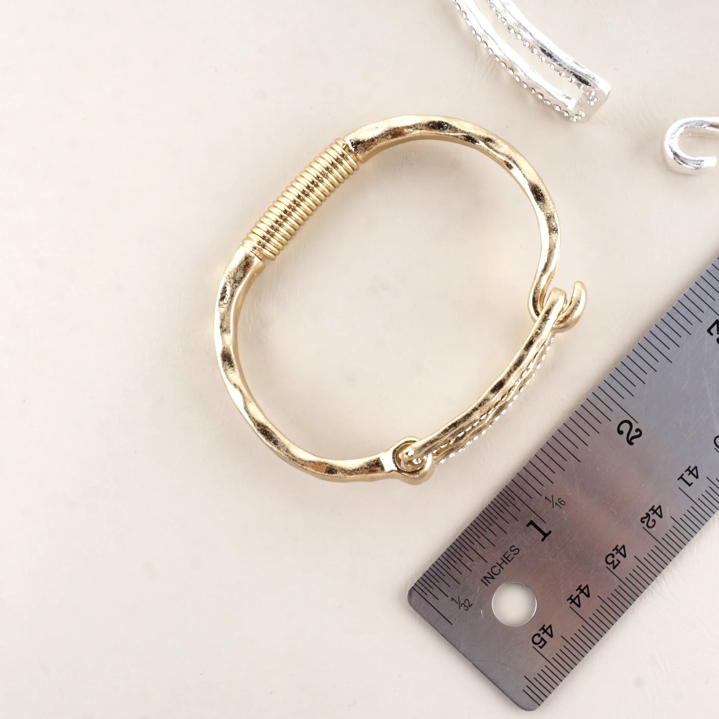 Hammered Metal Rectangular Crystal Hook Bracelet