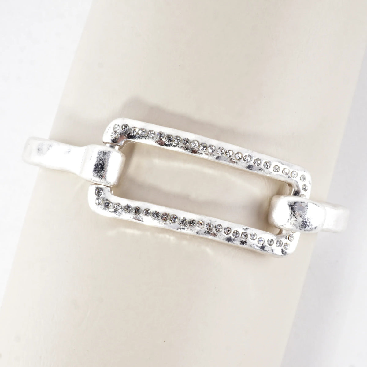Hammered Metal Rectangular Crystal Hook Bracelet