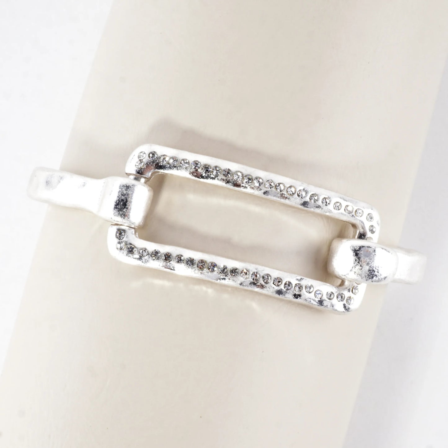 Hammered Metal Rectangular Crystal Hook Bracelet