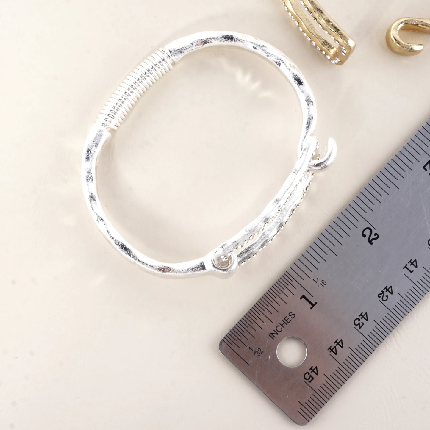 Hammered Metal Rectangular Crystal Hook Bracelet