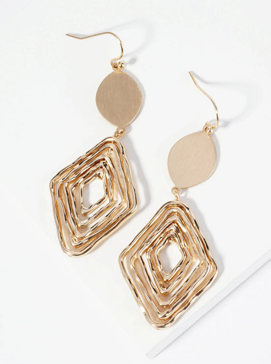 Hammered Metal Rhombus Swirl Drop Earrings