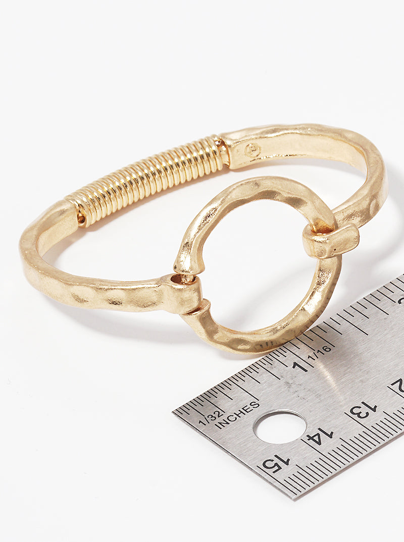 Hammered Metal Round Hook Clasp Hinged Bracelet