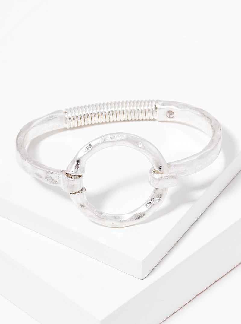 Hammered Metal Round Hook Clasp Hinged Bracelet
