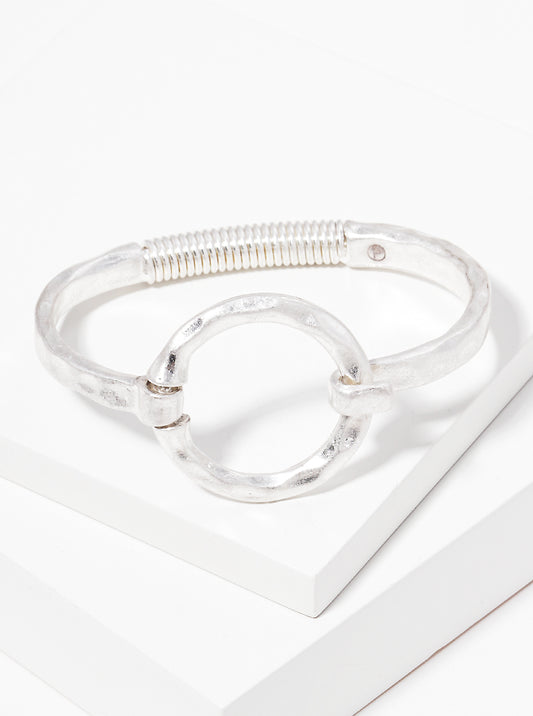 Hammered Metal Round Hook Clasp Hinged Bracelet