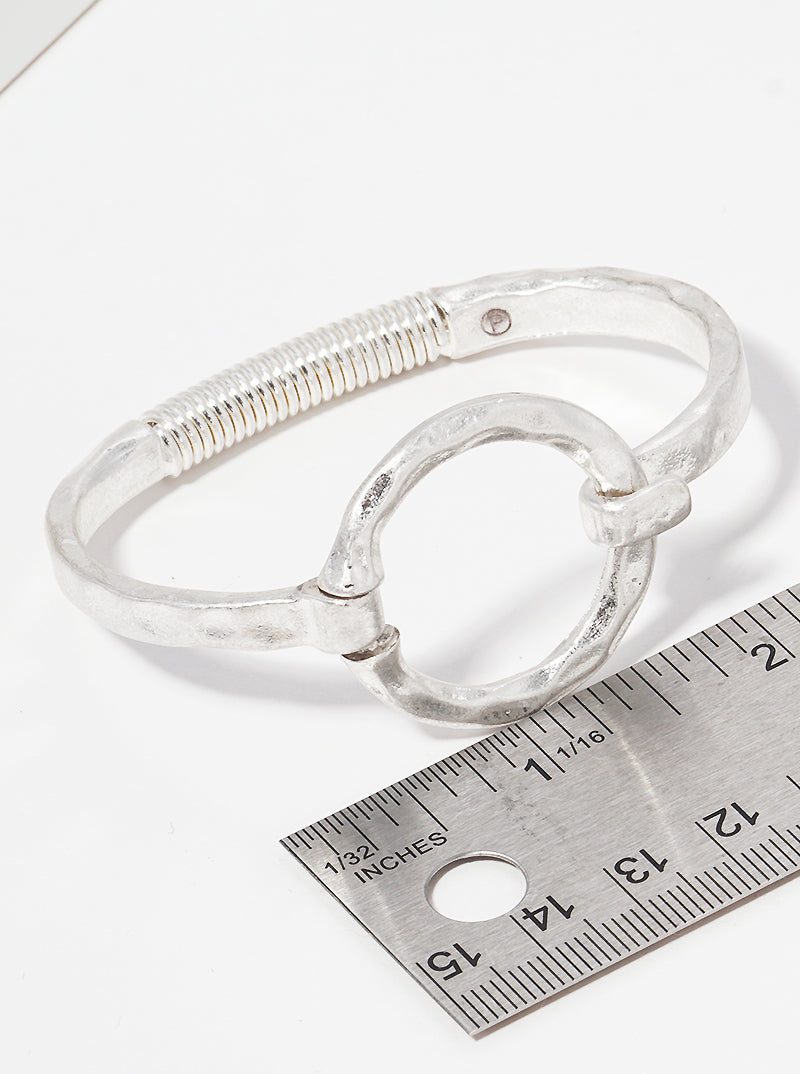 Hammered Metal Round Hook Clasp Hinged Bracelet