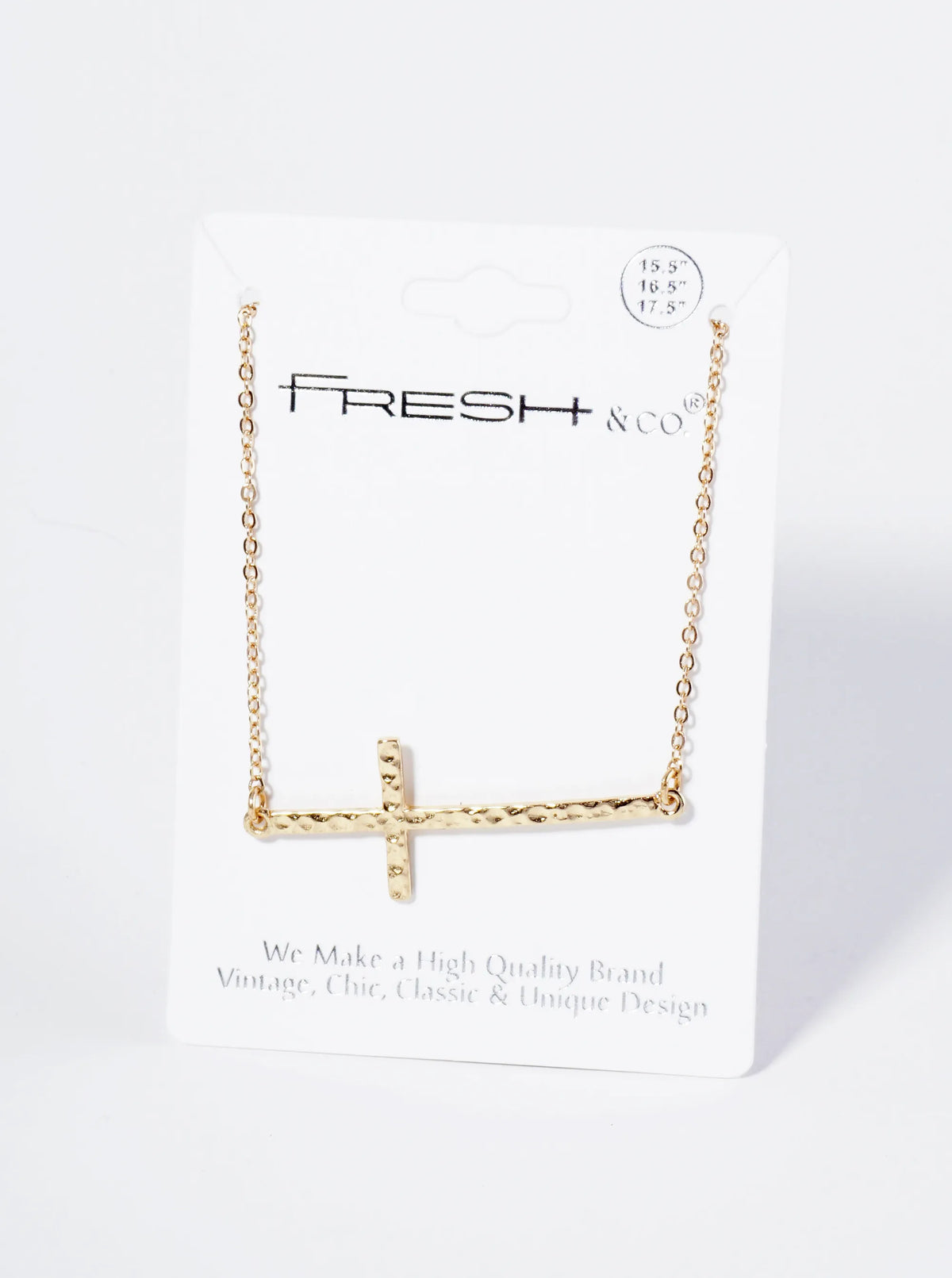 Hammered Metal Sideways Cross Pendant Necklace