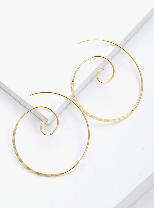 Hammered Metal Spiral Lightweight Hoop Earrings