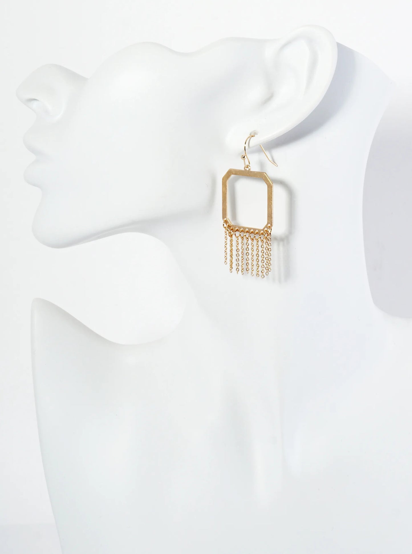 Hammered Metal Square Earrings With Chains Hanging Down