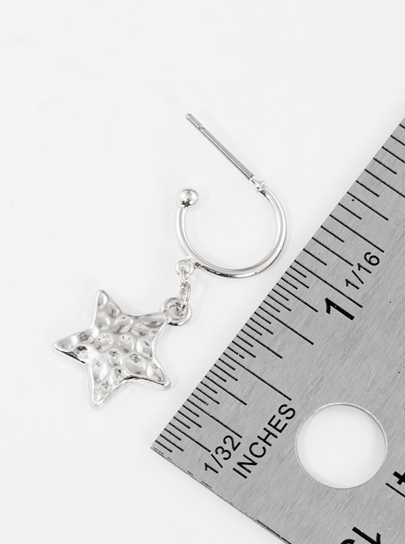 Hammered Metal Star Drop 10mm Huggie Hoop Earrings