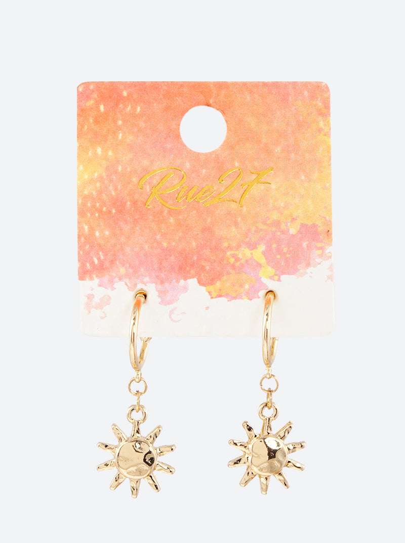 Hammered Metal Sun Drop 10mm Huggie Hoop Earrings