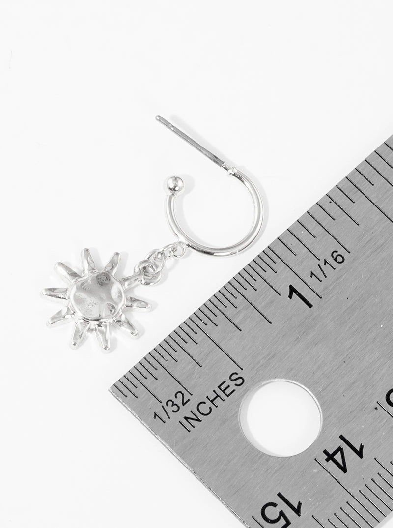 Hammered Metal Sun Drop 10mm Huggie Hoop Earrings