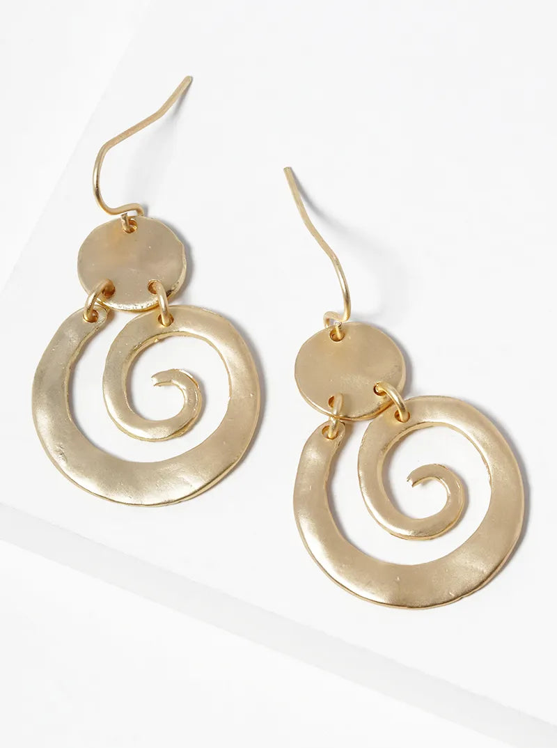 Hammered Metal Swirl Dangle Drop Earrings