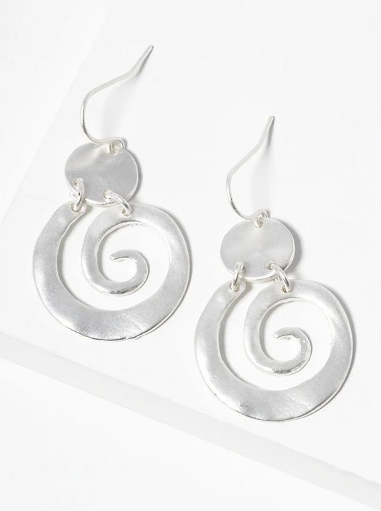 Hammered Metal Swirl Dangle Drop Earrings