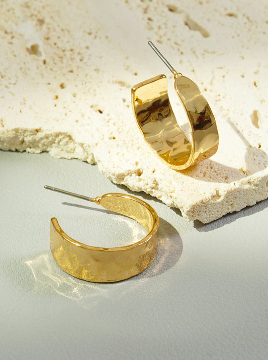 Hammered Metal Tapered 20mm Wide Open Hoop Earrings