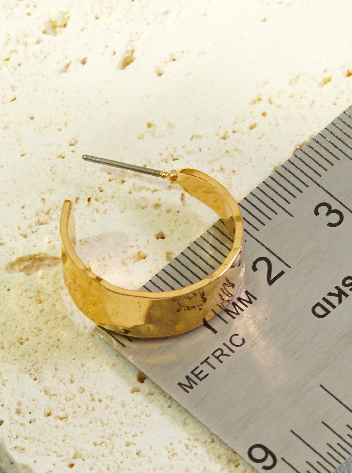 Hammered Metal Tapered 20mm Wide Open Hoop Earrings
