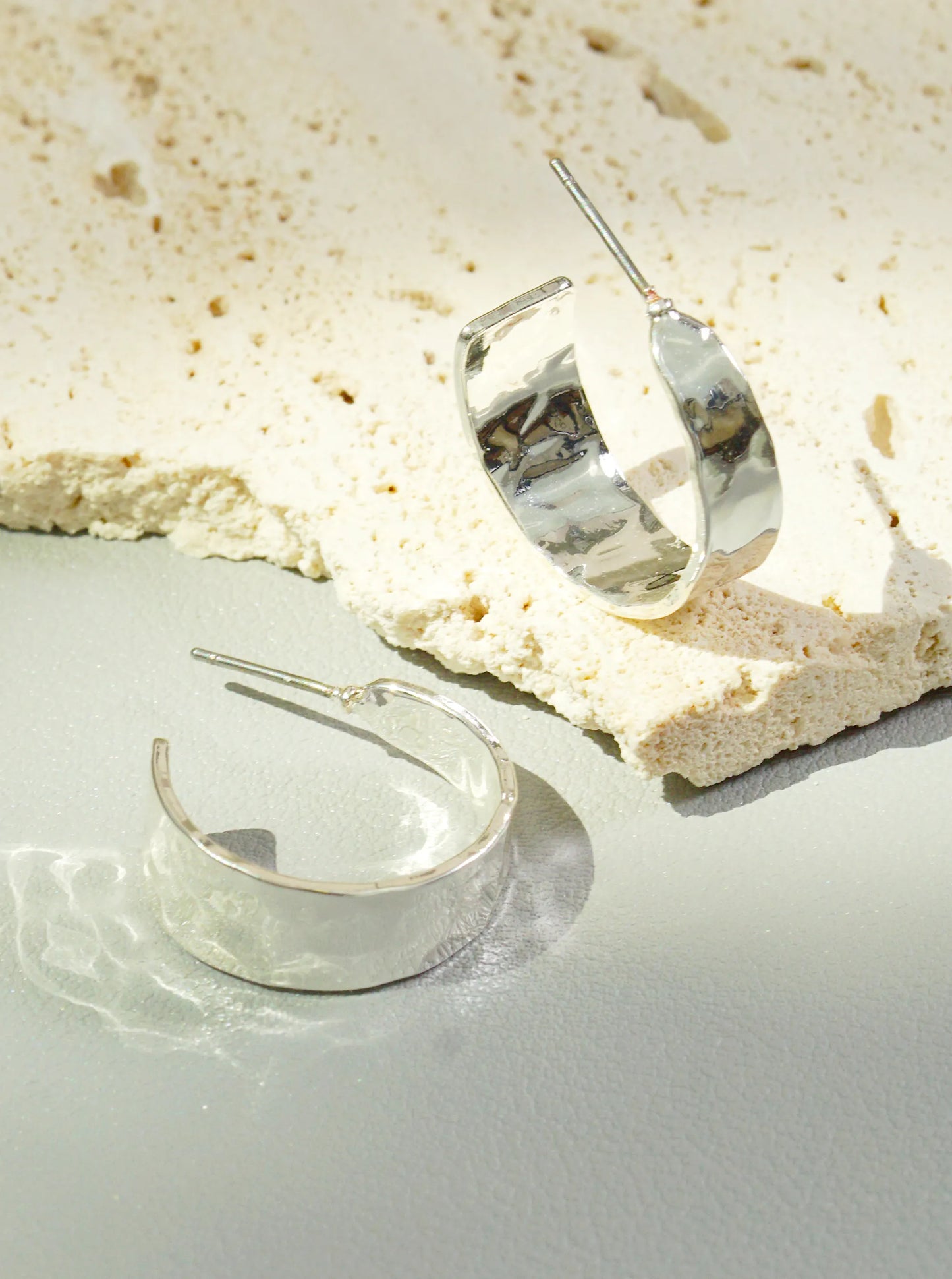 Hammered Metal Tapered 20mm Wide Open Hoop Earrings