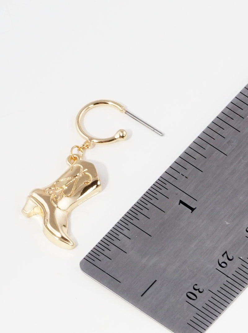 Hammered Metal Western Cowgirl Boots Drop 10mm Huggie Hoop Earrings