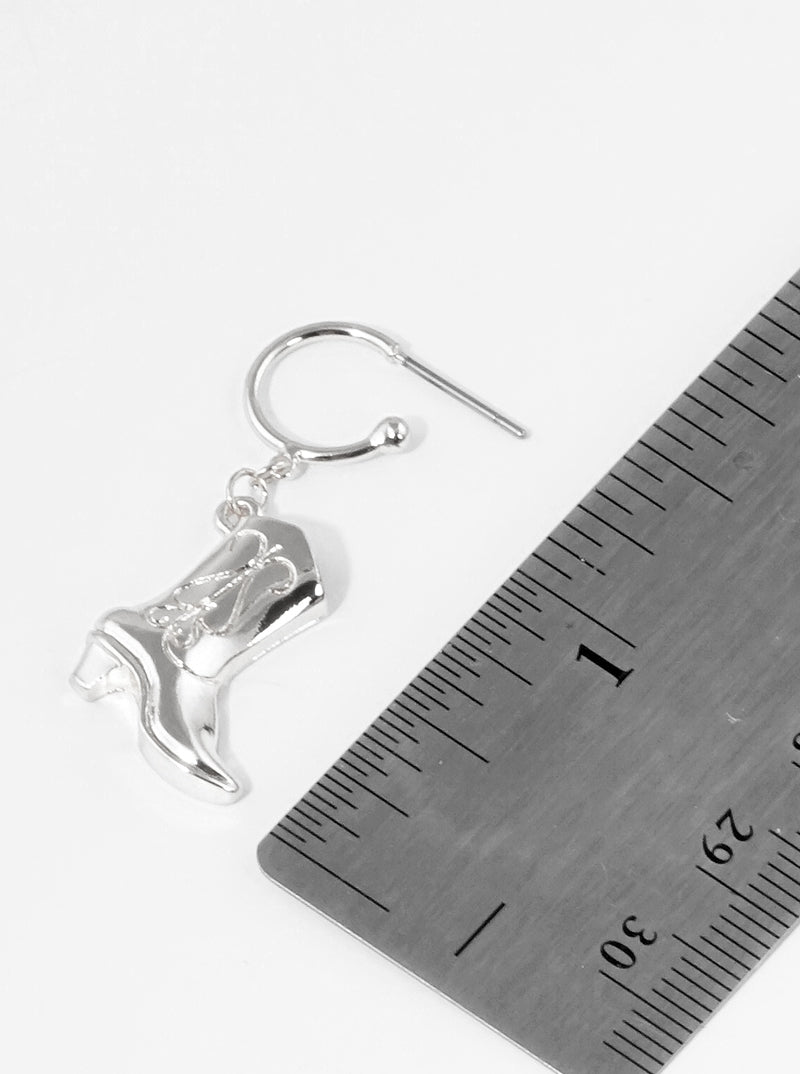 Hammered Metal Western Cowgirl Boots Drop 10mm Huggie Hoop Earrings
