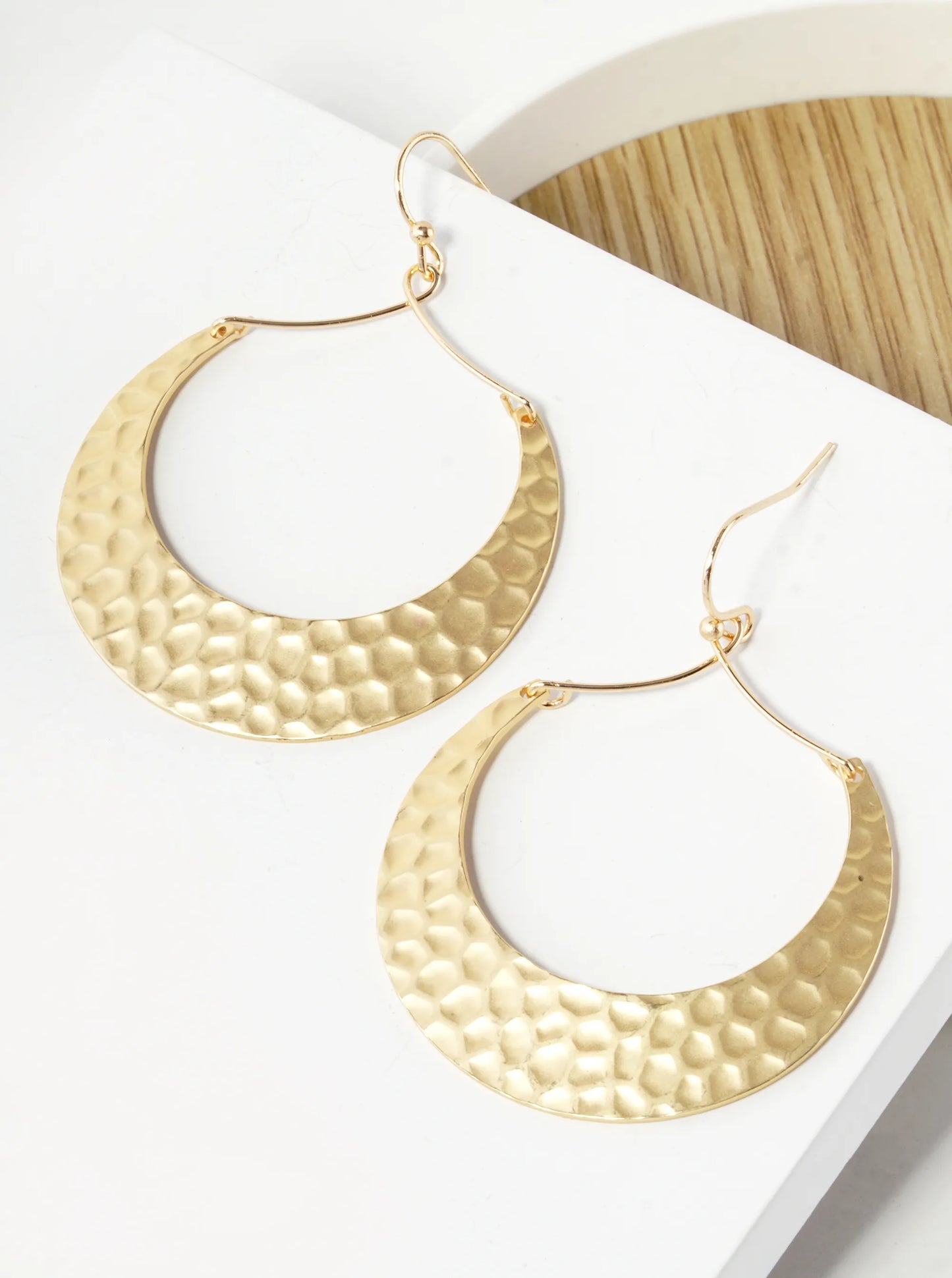 Hammered Metal Wired Crescent Moon Drop Dangle Earrings