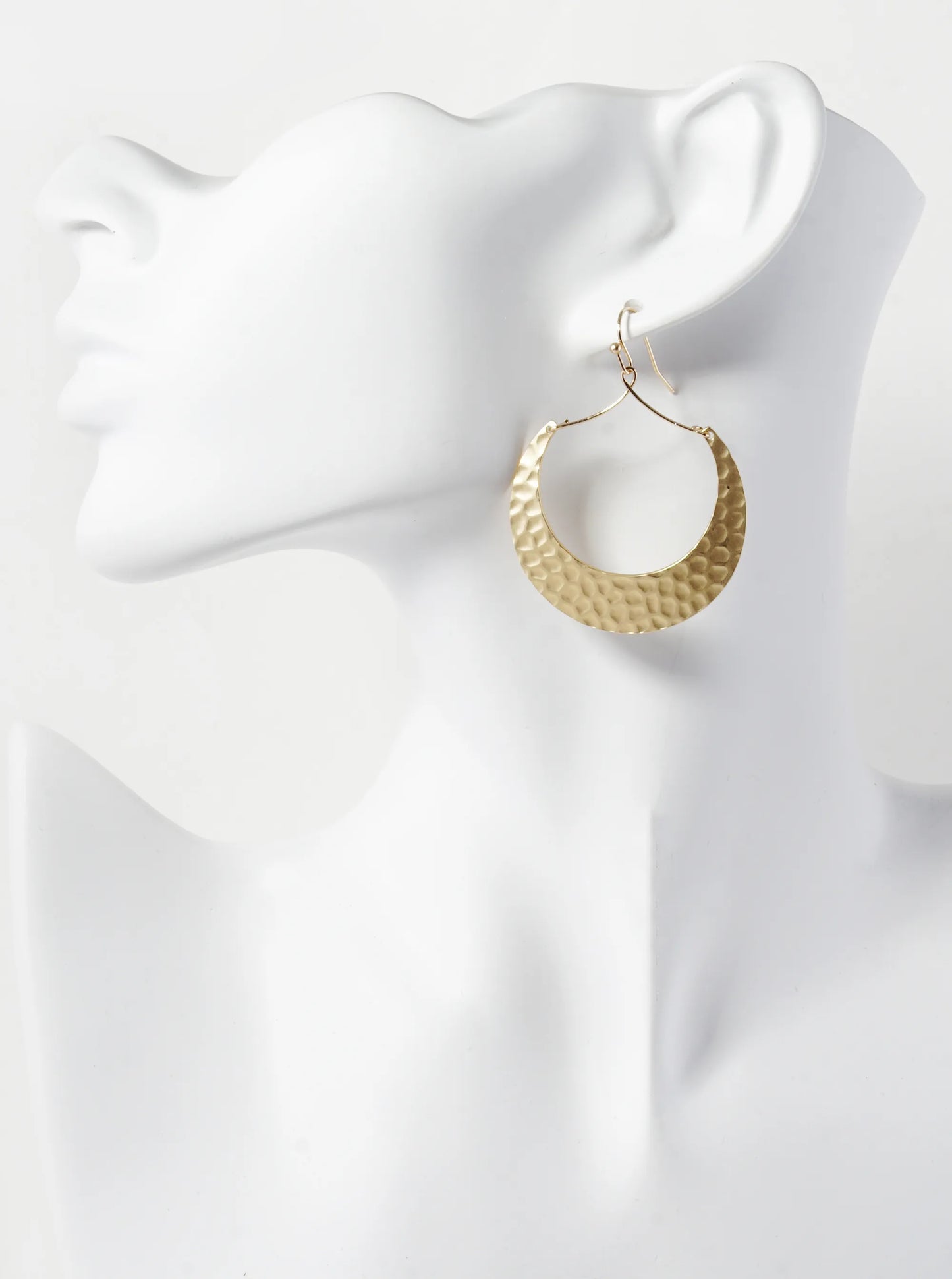 Hammered Metal Wired Crescent Moon Drop Dangle Earrings