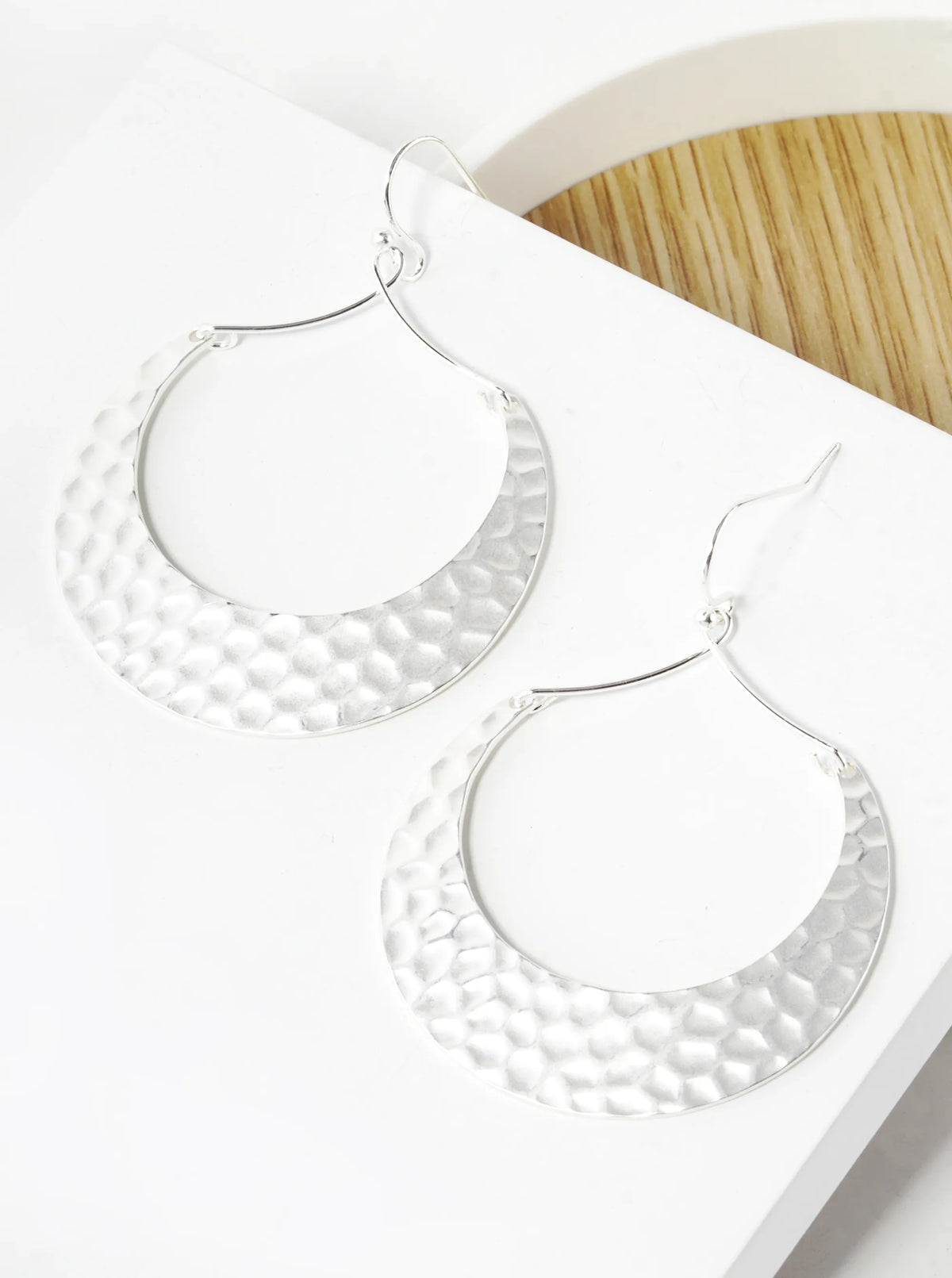 Hammered Metal Wired Crescent Moon Drop Dangle Earrings