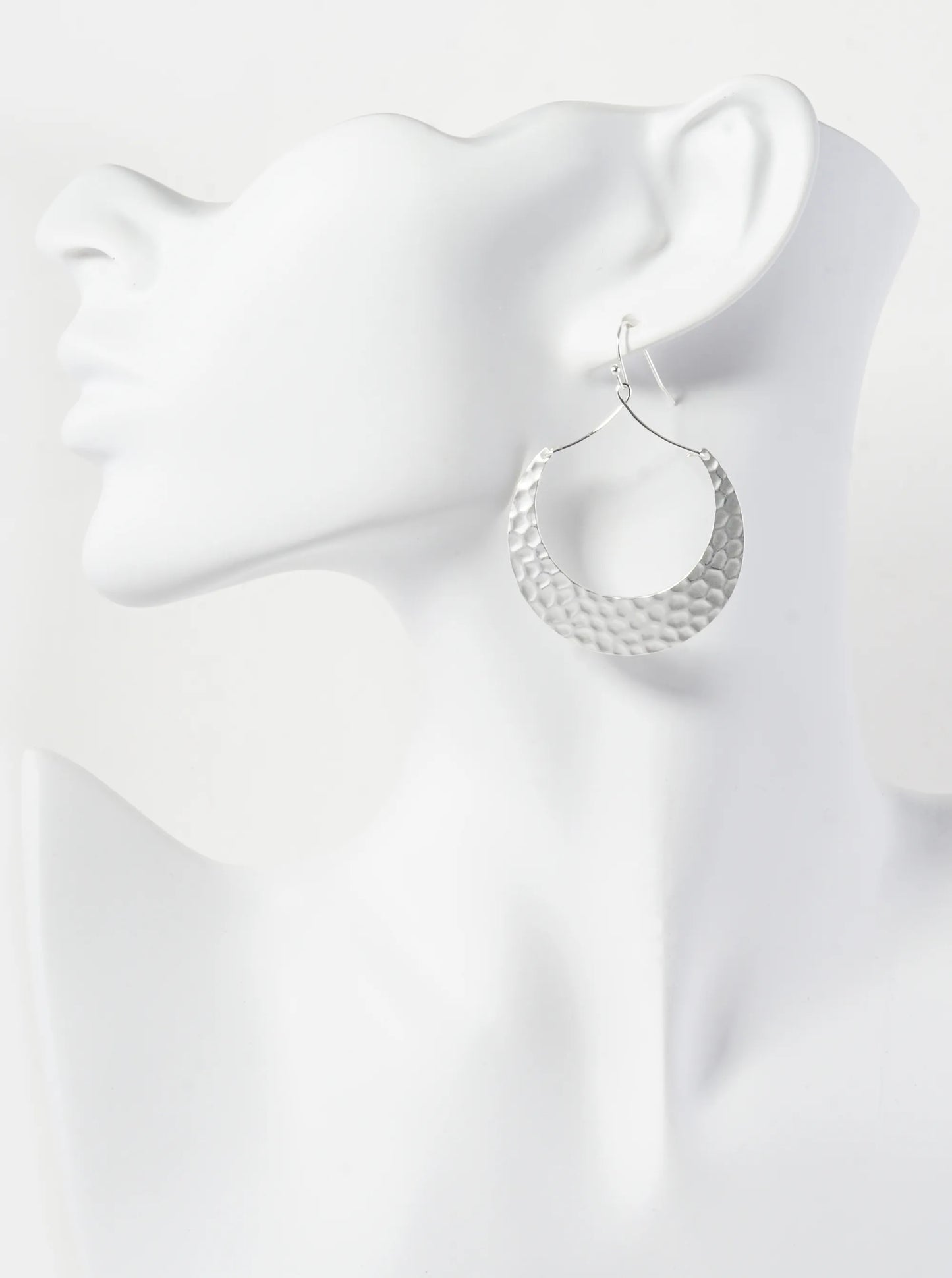 Hammered Metal Wired Crescent Moon Drop Dangle Earrings