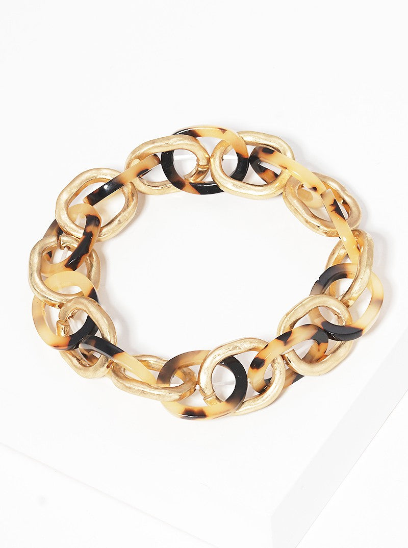 Hammered Metal And Acetate Link Stretch Bracelet