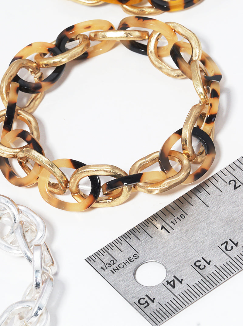 Hammered Metal And Acetate Link Stretch Bracelet