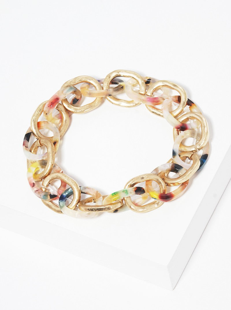Hammered Metal And Acetate Link Stretch Bracelet