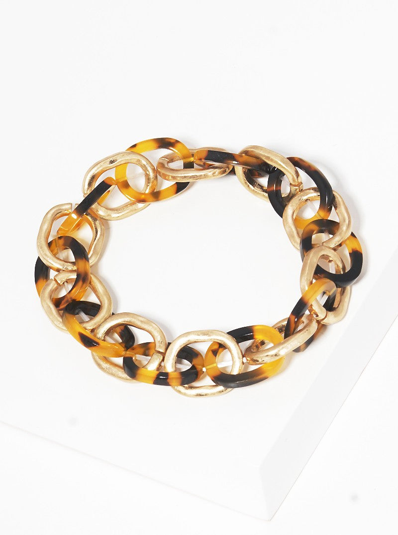 Hammered Metal And Acetate Link Stretch Bracelet