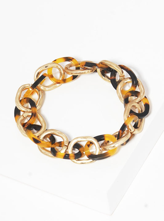 Hammered Metal And Acetate Link Stretch Bracelet