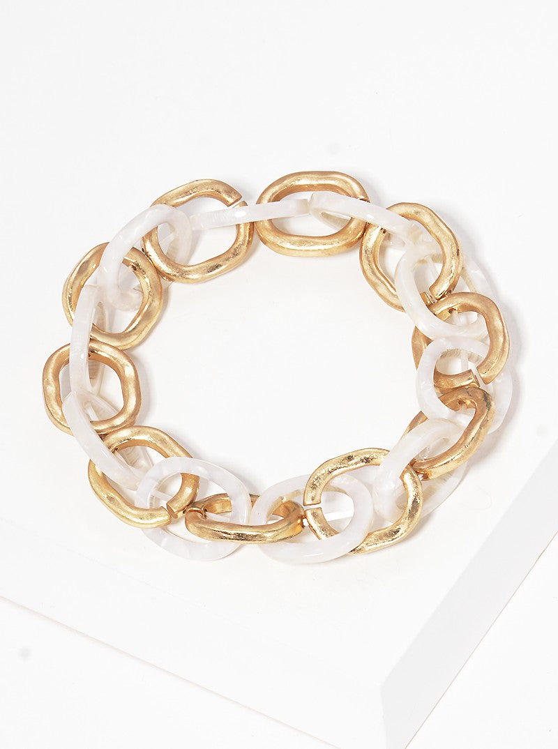 Hammered Metal And Acetate Link Stretch Bracelet