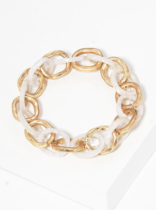 Hammered Metal And Acetate Link Stretch Bracelet