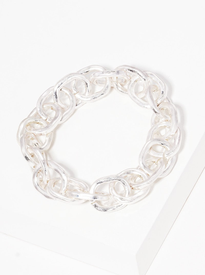 Hammered Metal And Acetate Link Stretch Bracelet