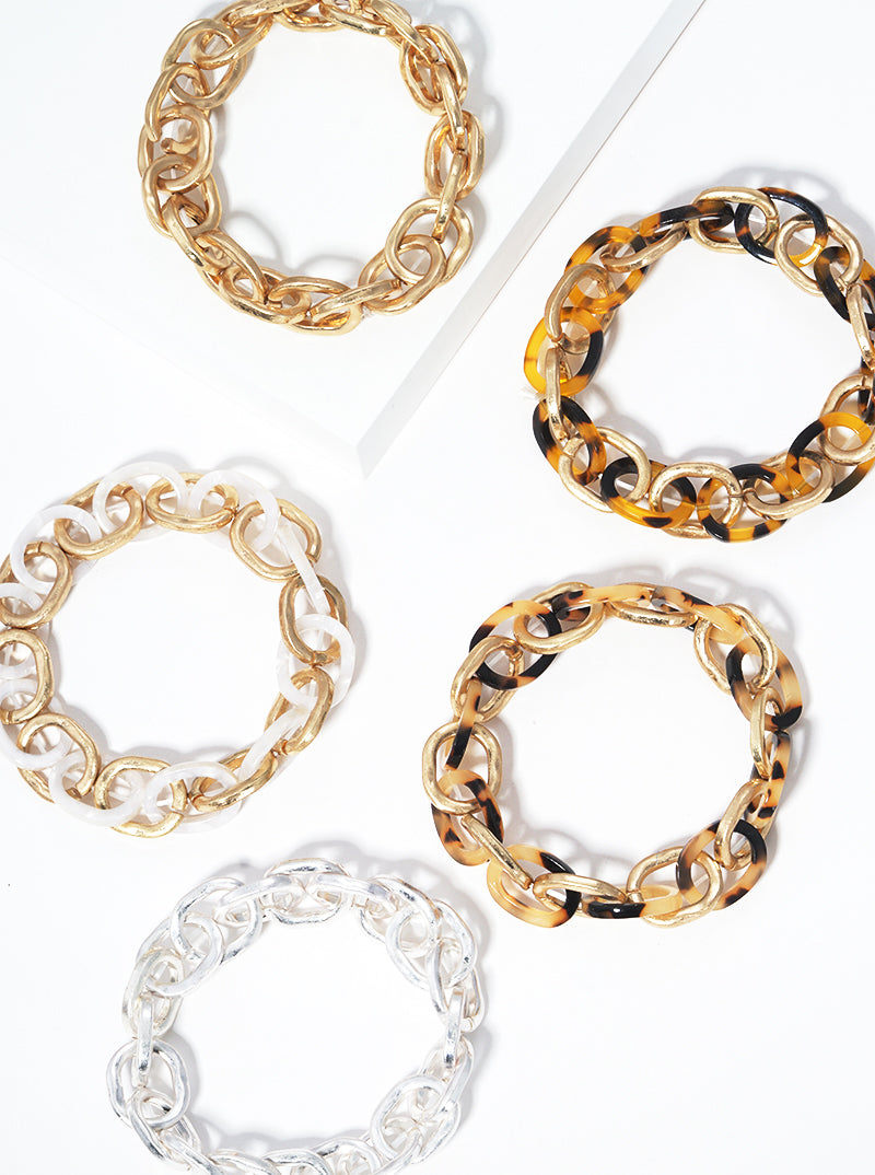Hammered Metal And Acetate Link Stretch Bracelet