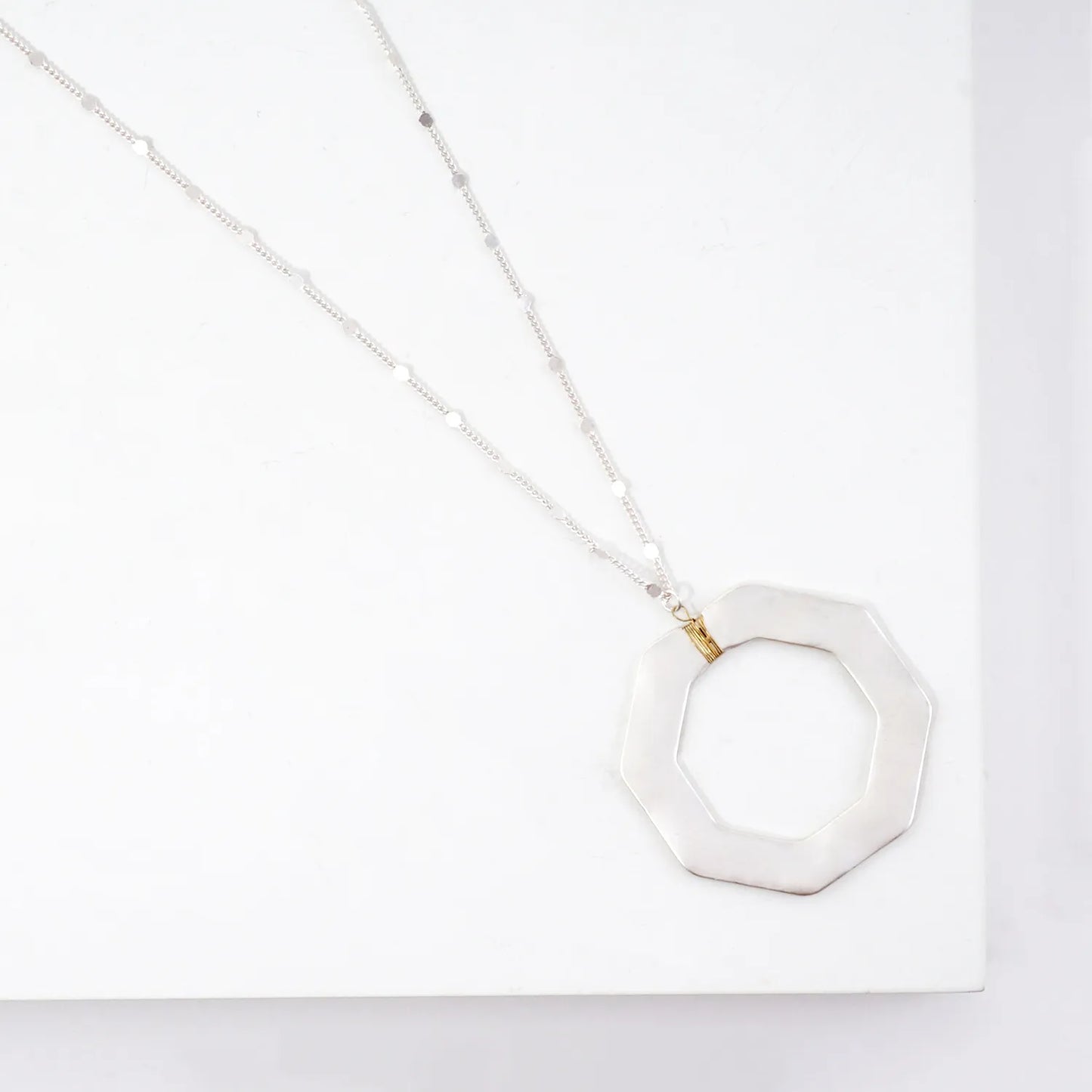 Hammered Octagon Pendant Long Necklace