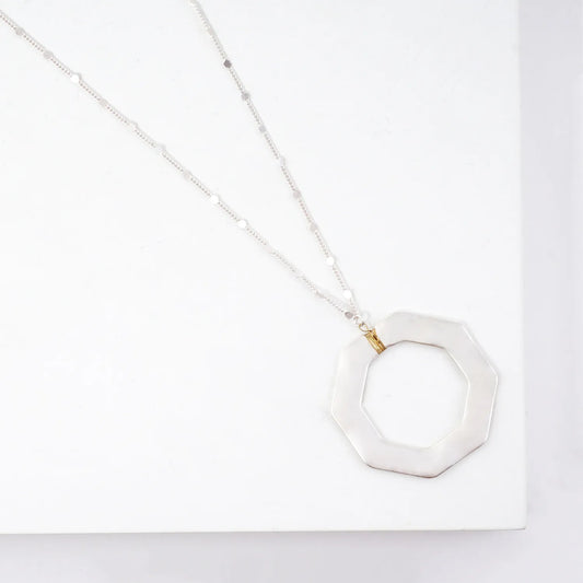 Hammered Octagon Pendant Long Necklace
