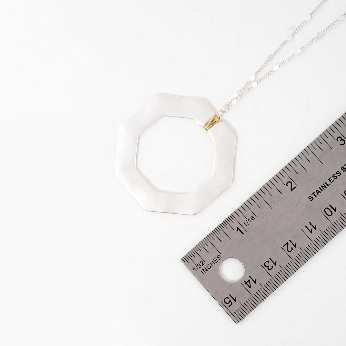 Hammered Octagon Pendant Long Necklace