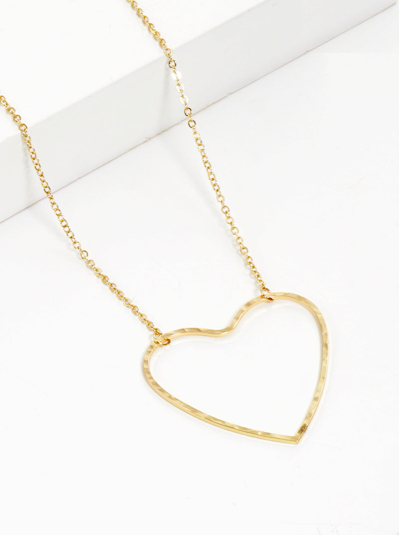 Hammered Open Heart Pendant Necklace