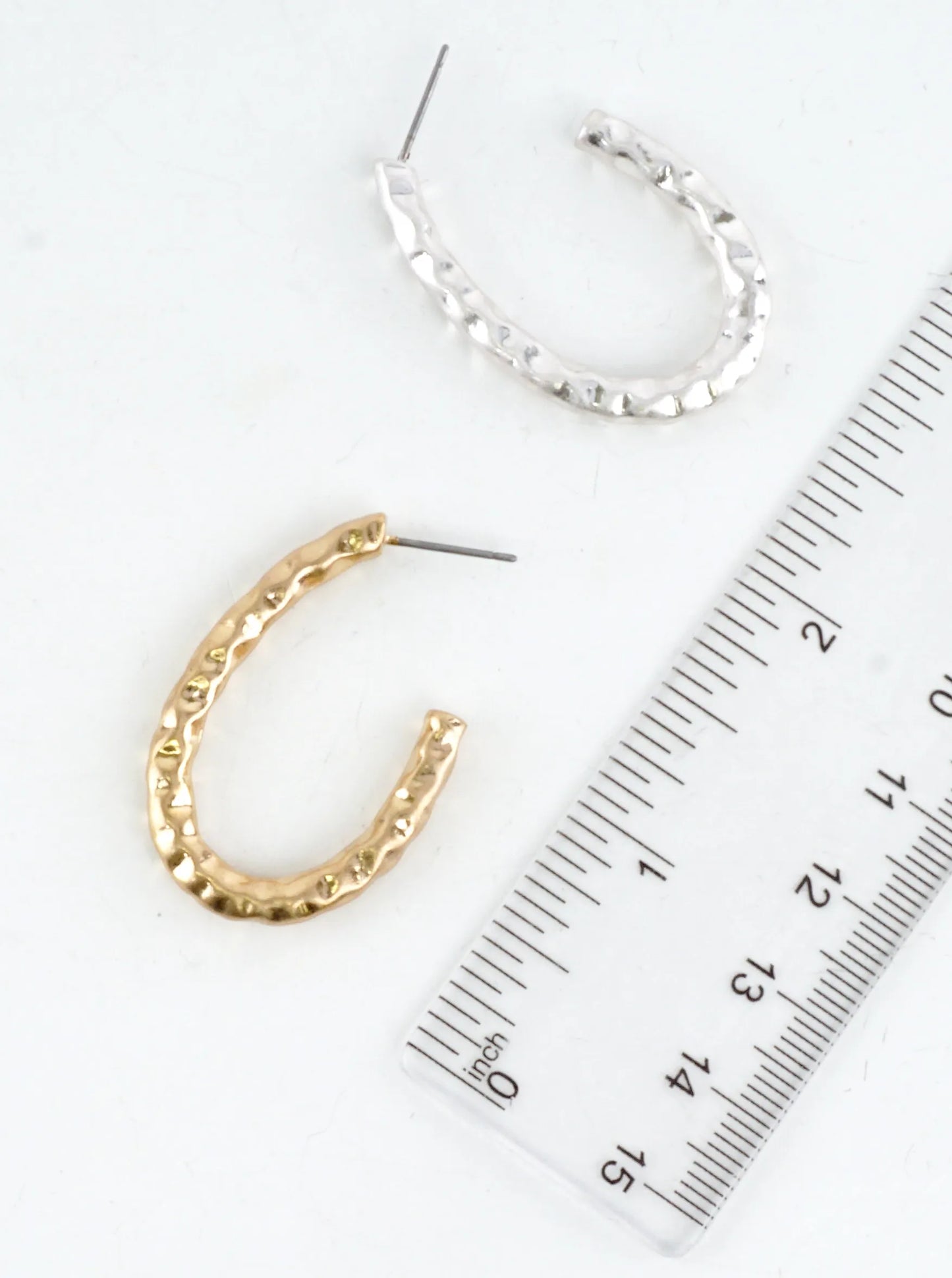 Hammered Organic Elongated Oval Hoop Earrings