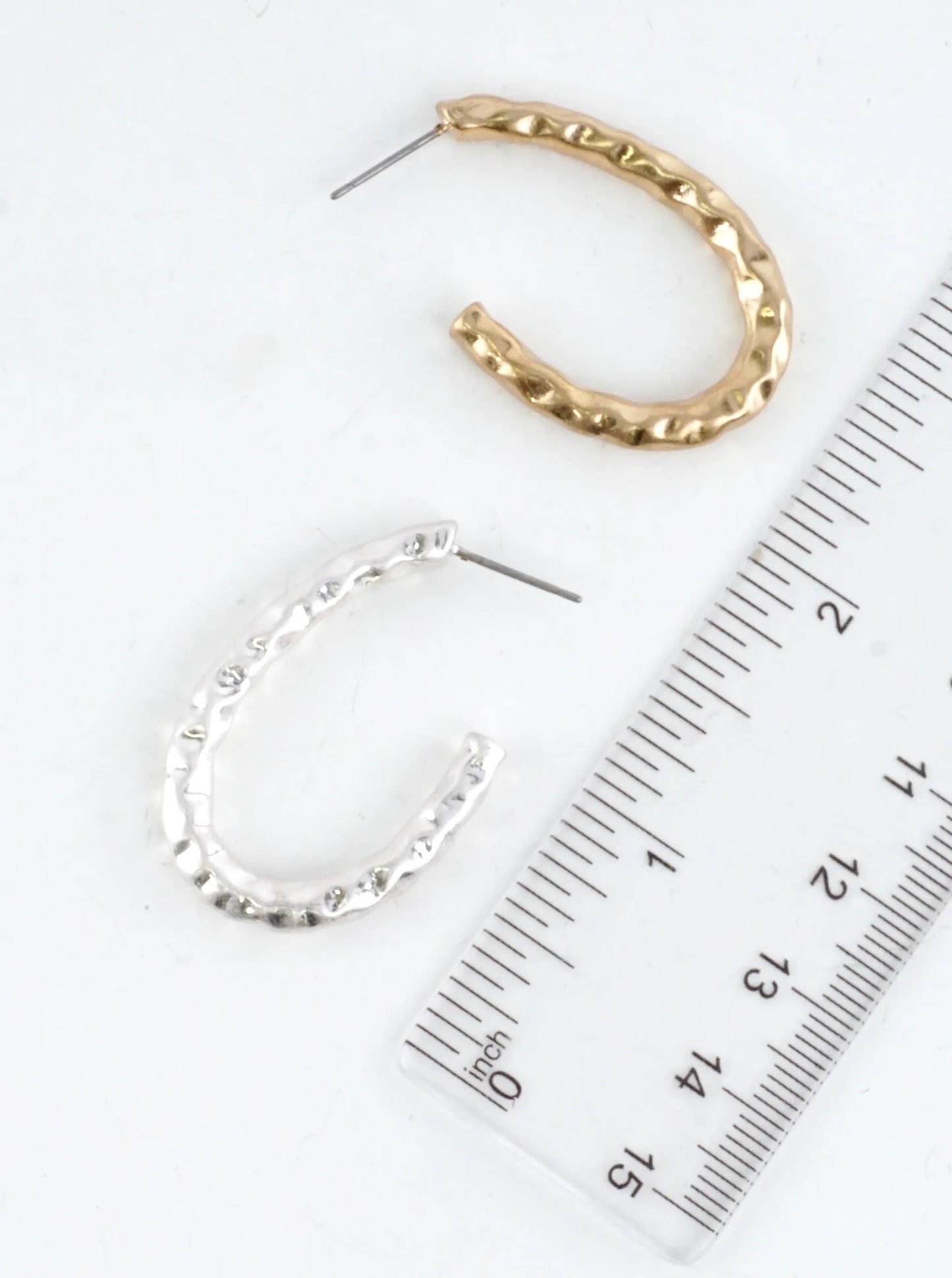 Hammered Organic Elongated Oval Hoop Earrings
