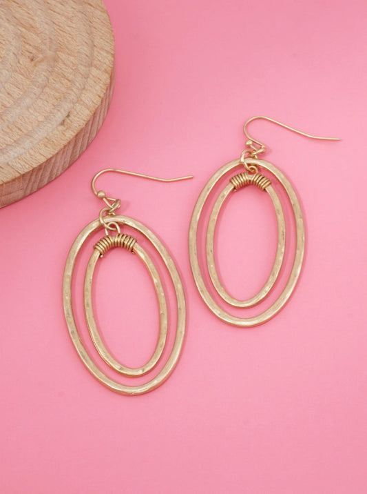 Hammered Oval Artistic Dangle Earrings