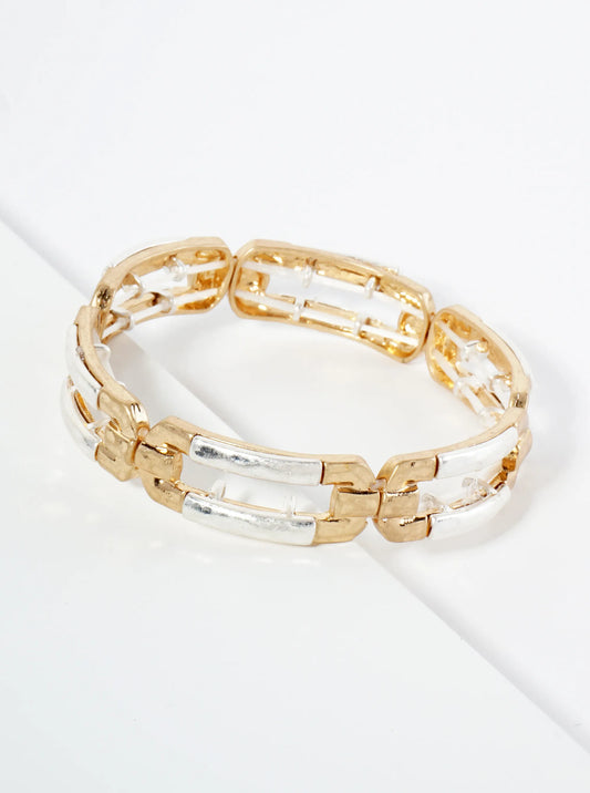 Hammered Oval Cast Linked Stretch Bracelet